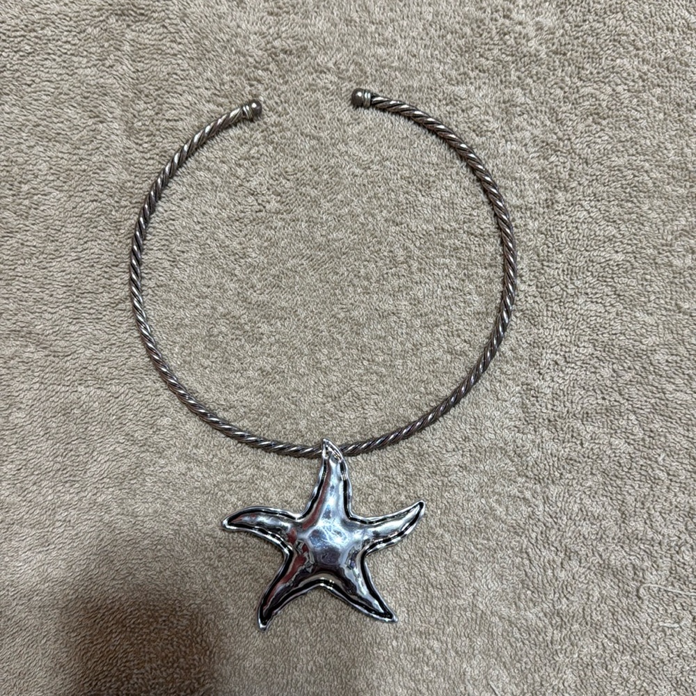 Cute Versatile Twisted Silver Bangle Starfish Necklace